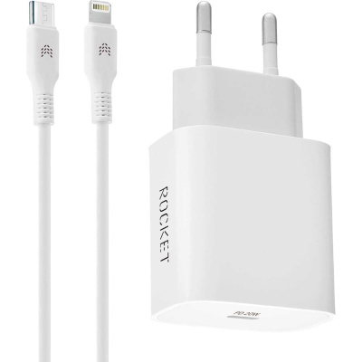 Сетевое зарядное устройство ROCKET 20W, USB-C и кабель Type C,Lightning Space Combo