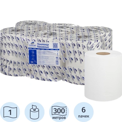 Полотенца бумажные д/дисп. Luscan Professional 1сл300м 6рул/уп