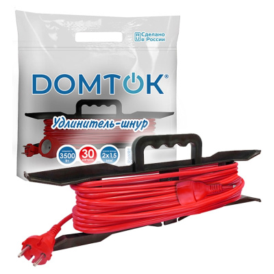 Удлинитель-шнур на рамке DOMTOK ПВС 2*1,5, 3,5кВт, без заземления, 30м 2404