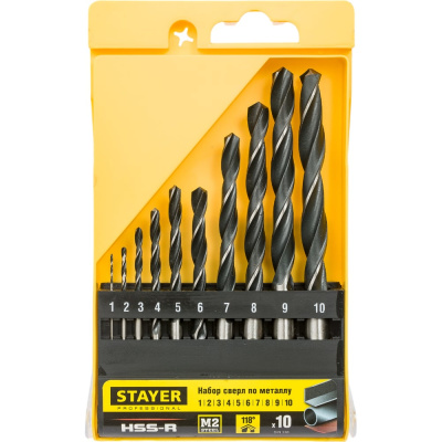 Набор сверл по металлу Professional (10 шт., 1-10 мм, HSS-R, сталь М2S6-5-2) STAYER