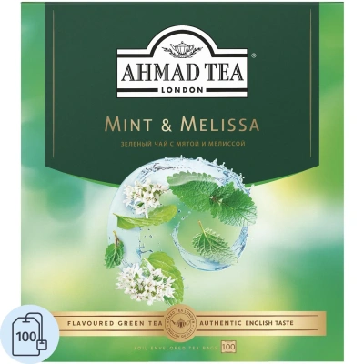 Чай Ahmad Tea Мята-Мелиса, зеленый, пакетики в конвертах, 100x1,8г/уп