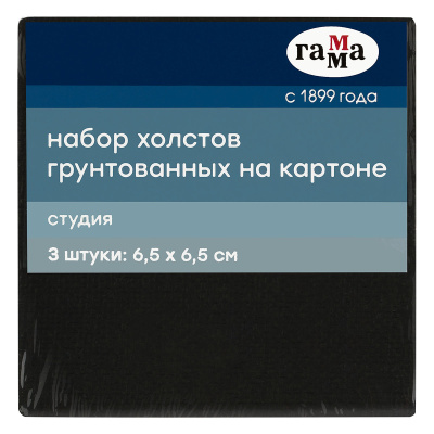 Набор холстов на картоне Гамма "Студия", 3шт., 6,5*6,5см, цвет черный, 100% хлопок, 280г/м2, мелкое