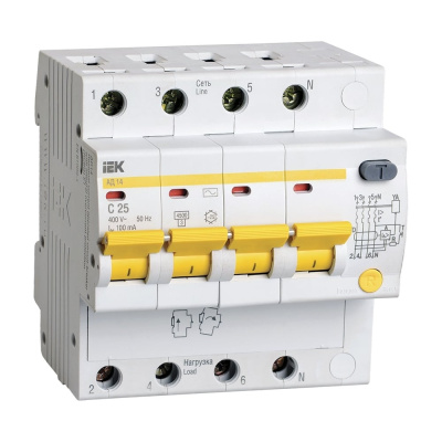Дифференциальный автомат IEK АД14, 4Р, 25А, 100мА