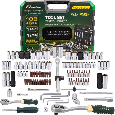 Набор инструментов Rockforce 108+6 предметов 1/4 1/2 6 граней