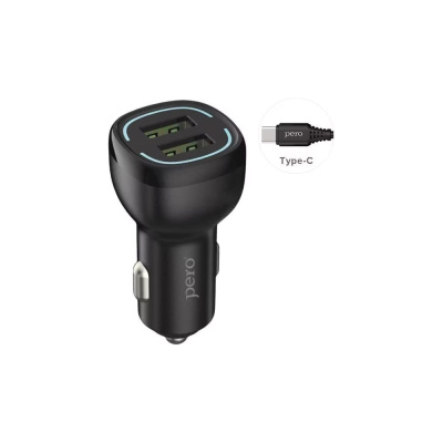 AЗУ PERO AC04 2USB 2.4A AUTOMAX c кабелем Type-C в комплекте, черное AС04TCB