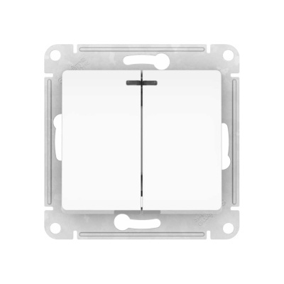 Выключатель 2-клавишный Systeme Electric GLOSSA с подсветкой, сх.5а, 10АХ, мех., быстрозажим. клем., белый