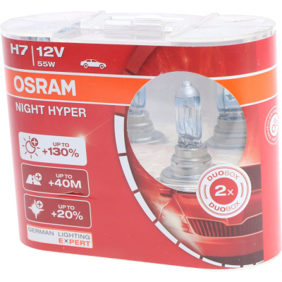 Автолампа H7 55 PX26d+130 NIGHT HYPER евробокс 2 штуки 12В 64210NH-HCB Osram