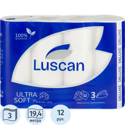 Бумага туалетная Luscan Deluxe 3сл сл бел цел 19,4м 161л 12рул/уп