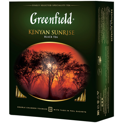 Чай GREENFIELD "Kenyan Sunrise" черный кенийский, 100 пакетиков в конвертах по 2 г, 0600-09