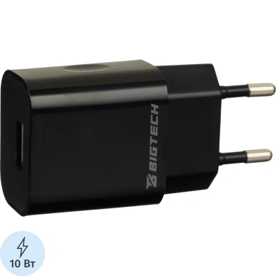 Зарядное устройство BigTech 2A, 1USB, черный BT-JCHR-002/C-IPN139