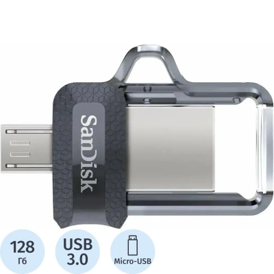 Флеш-память SanDisk 128GB Ul.Andr.Dual Drive OTG, mic.USB 3.0/USB 3.0 Black