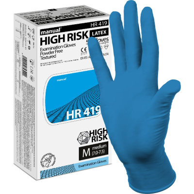 Перчатки латексные медицинские смотровые MANUAL HIGH RISK HR419 Австрия 25 пар (50 штук), размер 7-8, M (средний)