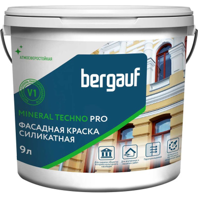 Краска силикатная Bergauf Mineral Techno Pro база А, 9 л/ 13,2 кг