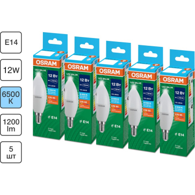 Светодиодная лампа Osram LED Value свеча CLB100 12Вт 6500К E14, 5 шт