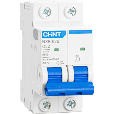 Автоматический выключатель CHINT NXB-63S 2P 32А 4.5kA характеристика C R