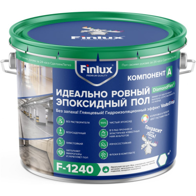 Эпоксидное европокрытие для бетонного пола Finlux F-1240 полуглянцевое, серый, 10 кв.м