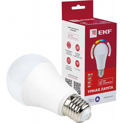 Умная LED лампа EKF HomeConnect 8W, WIFI, RGBW, E27