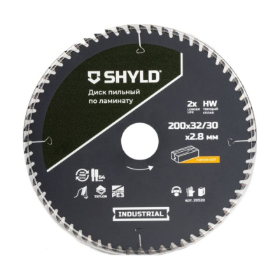 Пильный диск SHYLD по ламинату твердосплавный 200x32/30 мм, 64 зуба