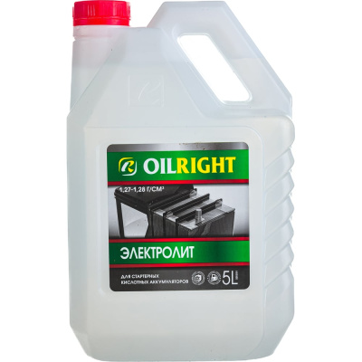 Электролит OILRIGHT 5 л, 1.28 г/куб.см, пэт 5504 – готовый к применению кислотный электролит