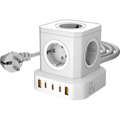Сетевой фильтр AGNI 5 розеток, кабель 2м, GAN зарядка 65W, белый TP-VE5U5E-C-2m-white