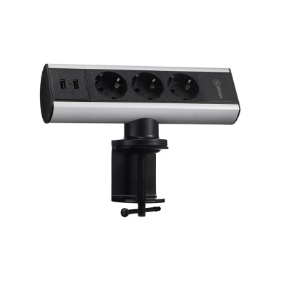 Горизонтальный удлинитель Mebax 102 цвета чёрный + серебро на 3 розетки и 2 usb – эргономичное решение для рабочего