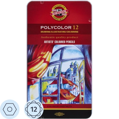 Карандаши цветные художественные Koh-I-Noor "Polycolor", 12цв., заточен., метал. пенал (ПОД ЗАКАЗ)