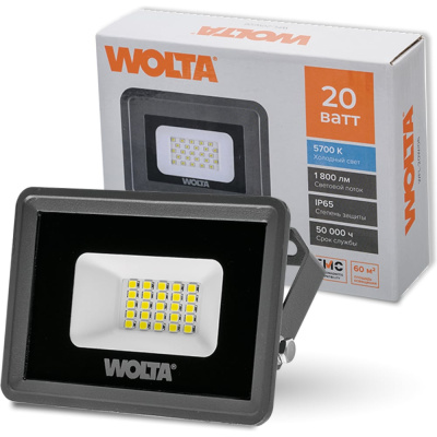 Wolta Светодиодный прожектор, 5700K холодный белый свет, 20Вт SMD, IP 65, IK08