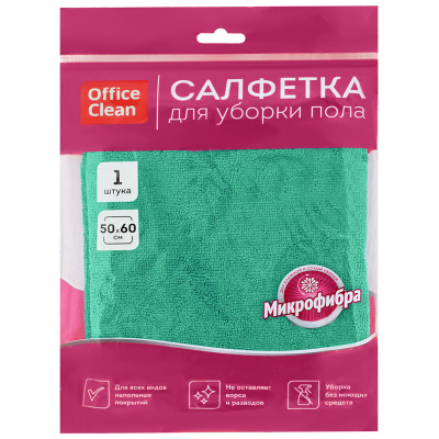 Салфетка для мытья пола OfficeClean "Премиум", зеленая, микрофибра, 50*60см, индивид. упаковка