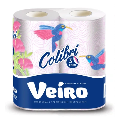 Полотенца бумажные Veiro Colibri 3сл белые с гол.тиснен 2рул/уп 8п32