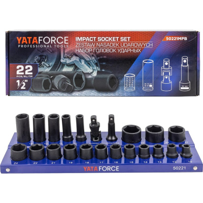 Головки ударные 1/2"DR, набор 22 предмета, 6-гр. YATAFORCE