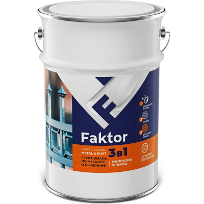 Грунт-эмаль ЯРОСЛАВСКИЕ КРАСКИ FAKTOR на ржавчину 3 в 1 черная, банка 6 кг