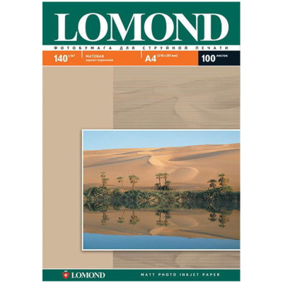 Фотобумага матовая, А4, 140 г/м2, односторонняя, 100 листов, LOMOND, 0102074