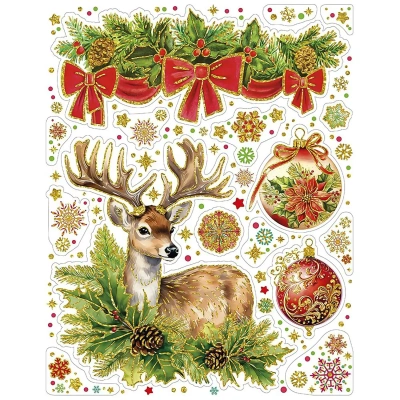 Наклейка НГ оконная из ПВХ пленки, декор.глиттером с раскрас. 30x38см 92065