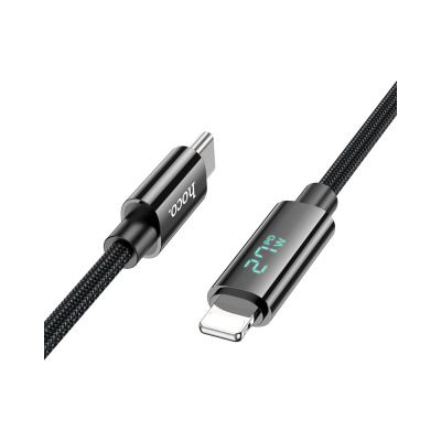 Кабель USB2.0 Type-C/Lightning, 2.4А, с дисплеем, U125, 1.2м, черный, коробка, Hoco