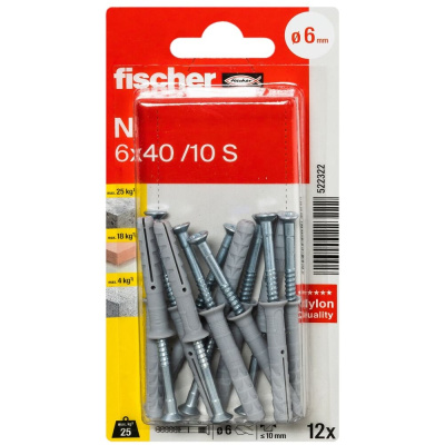 Дюбель-гвоздь fischer потайной 6x40 12 шт.