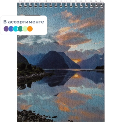 Блокнот А5,80л,клетка,метал.гребень,цв.обложка Природа,в ассорт