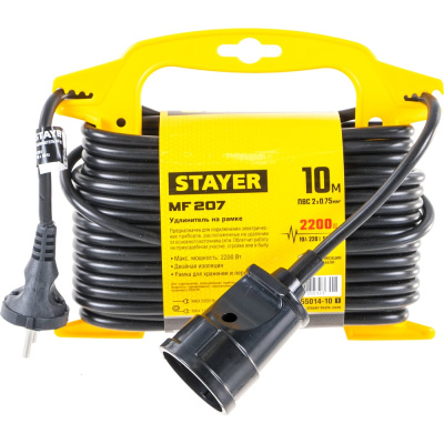 Удлинитель на рамке Stayer MF 207, 10 м, 2200 Вт, 1 гнездо, ПВС 2х0,75 мм2