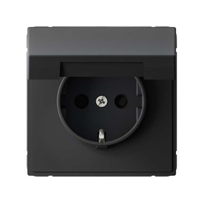 Розетка с заземлением со шторками c крышкой ArtGallery, 16А Systeme Electric механизм, Карбон