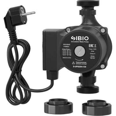 Насос циркуляционный Sibio 25/4-130мм с гайками, кабель, медная намотка