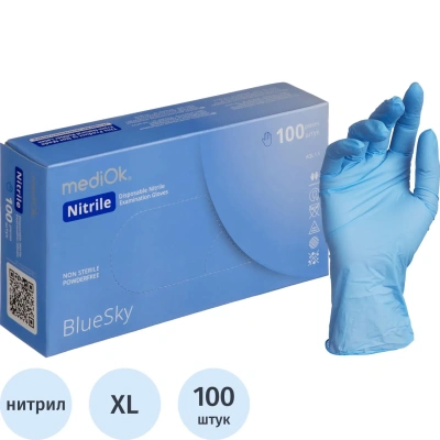Перчатки mediOk нитрил.,голубой Blue Sky 4г., (XL) 50пар/уп