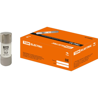 Плавкая вставка TDM ELECTRIC ПВЦ-B2 22x58 aR (быстродействующая) 32А