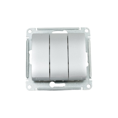 3-клавишный механизм выключателя Systeme Electric скрытой проводки Glossa 10А IP20 1+1+1 10AX алюминий