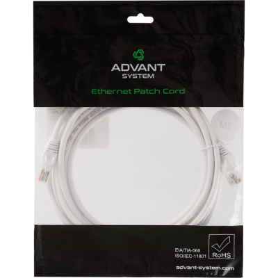 Патч-корд Advant кат. 5е, U/UTP, 4 пары (AWG24), многожильный, оболочка PVC, цвет: белый, длина: 3 м ADV5е-PC03-PW
