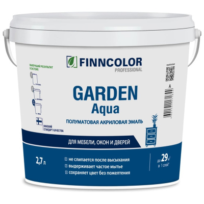 FINNCOLOR GARDEN AQUA эмаль акриловая для внутренних работ, полуматовая, база A 2,7л