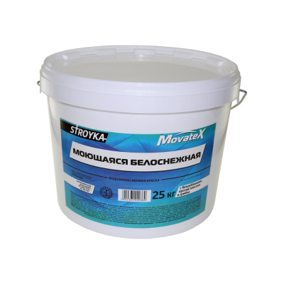 Водоэмульсионная краска Movatex Stroyka моющаяся, белоснежная, 25 кг Т31721