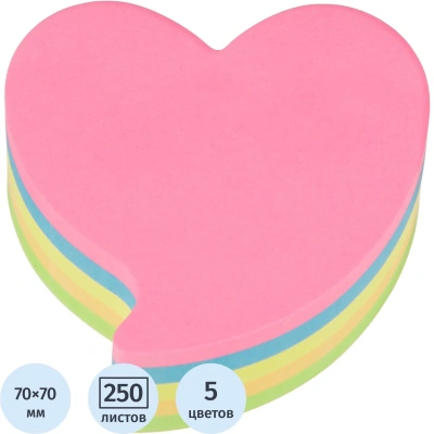 Стикеры фигурные Kores FANTASY HEART 70x70мм,5смешан.неон.цв. по 250л 48705