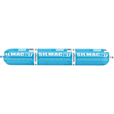 Профессиональный однокомпонентный структурный силиконовый клей-герметик SILMAC ST колбаса 590 мл черный