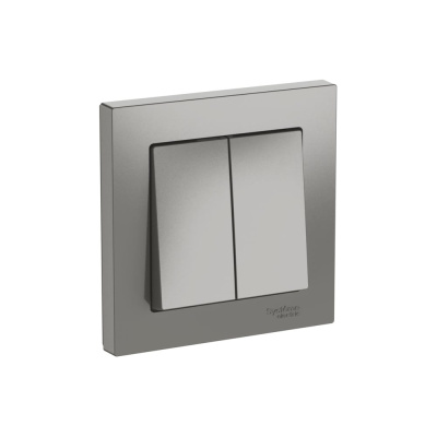 2-клавишный выключатель Systeme Electric ATLASDESIGN сх.5, 10АХ, в сборе, быстрозажим. клем., СТАЛЬ