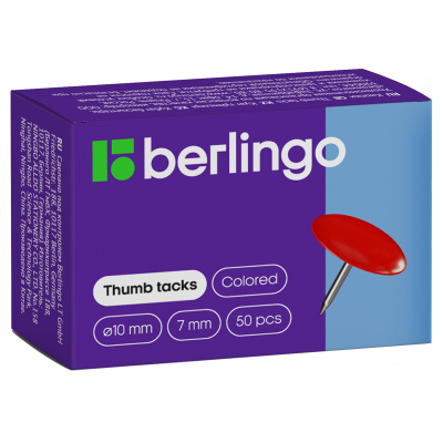 Кнопки канцелярские/гвоздики Berlingo, цветные 10мм, 50шт., карт. упаковка, 2шт