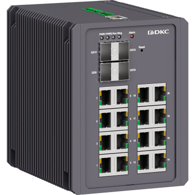 Промышленный управляемый коммутатор DKC 4×100Base FX, 1000Base X SFP слота: 16×10/100/1000Base T X портов RJ45